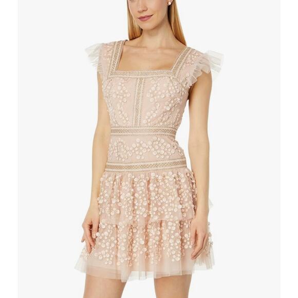 BCBG Cap Sleeve Short Evening Dress Bare Pink Size 8 NWOT Embroidered Details - Picture 10 of 15